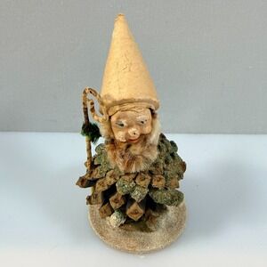 Vintage West Germany Pine Cone Gnome Putz Elf Christmas Figurine Cane FLAW
